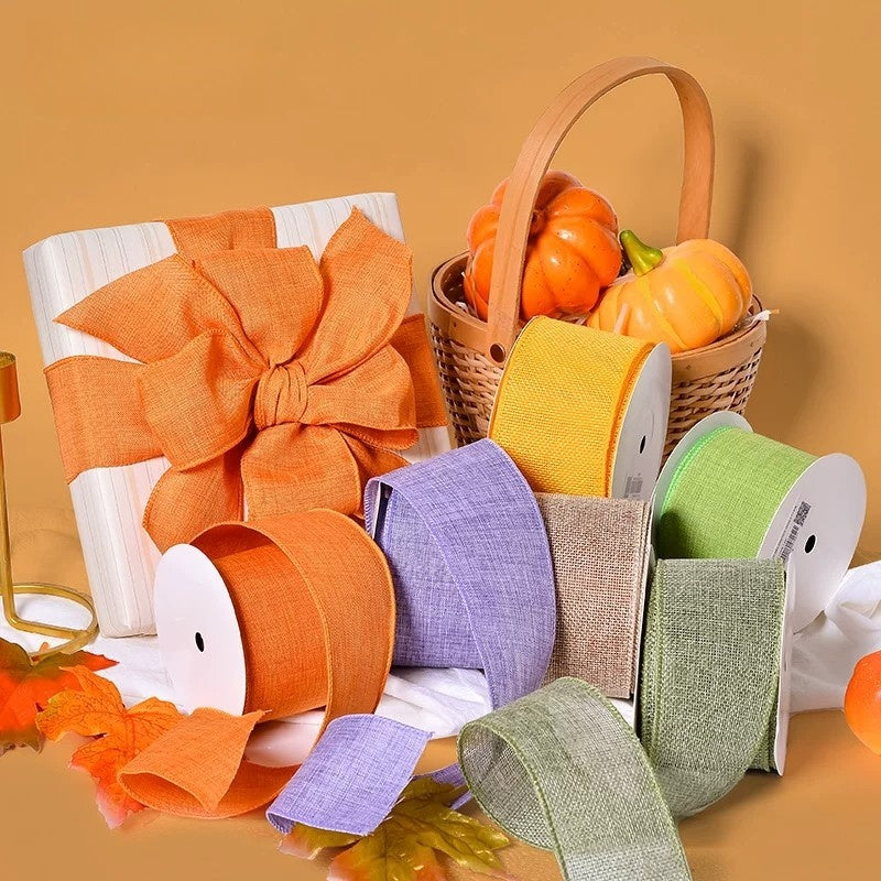 27 Colors Available Linen Craft Ribbon, 63mm Wide, 10 Yards per Roll, Fine Grain / Coarse Grain Options, Suitable for DIY Crafts and Gift Wrapping.