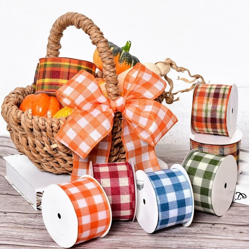 2.5 Inch (63mm) 10 Yards Fine Linen Plaid Cuff Ribbon, 12 Colors Available. Ideal for festive decorative bows, wreath making, gift wrapping and home decoration.