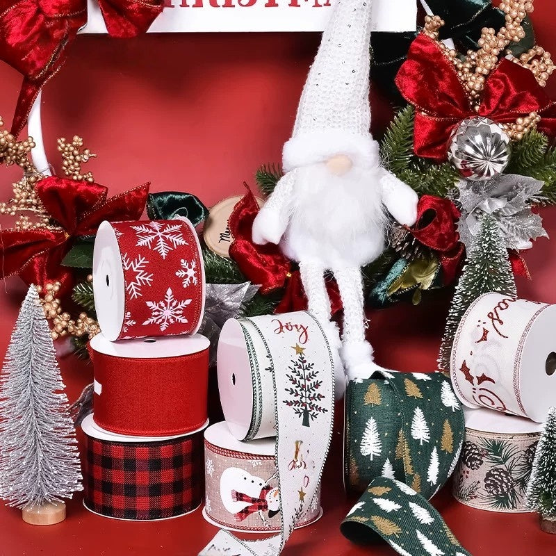 2.5Inch(63mm) 10Yards Christmas Wired Edge Ribbon, 24 Styles Available. Christmas wired edge ribbon, ideal for Christmas tree decoration, gift wrapping and festive floral arrangements.