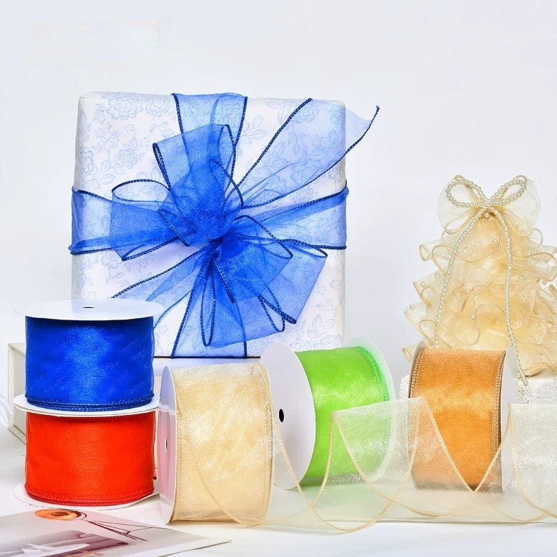 2.5Inch (63mm) 10Yards Crystal Organza Ribbon, 10 Colors Available. Perfect for gift wrapping, wedding & party decor, bow making and floral decoration.