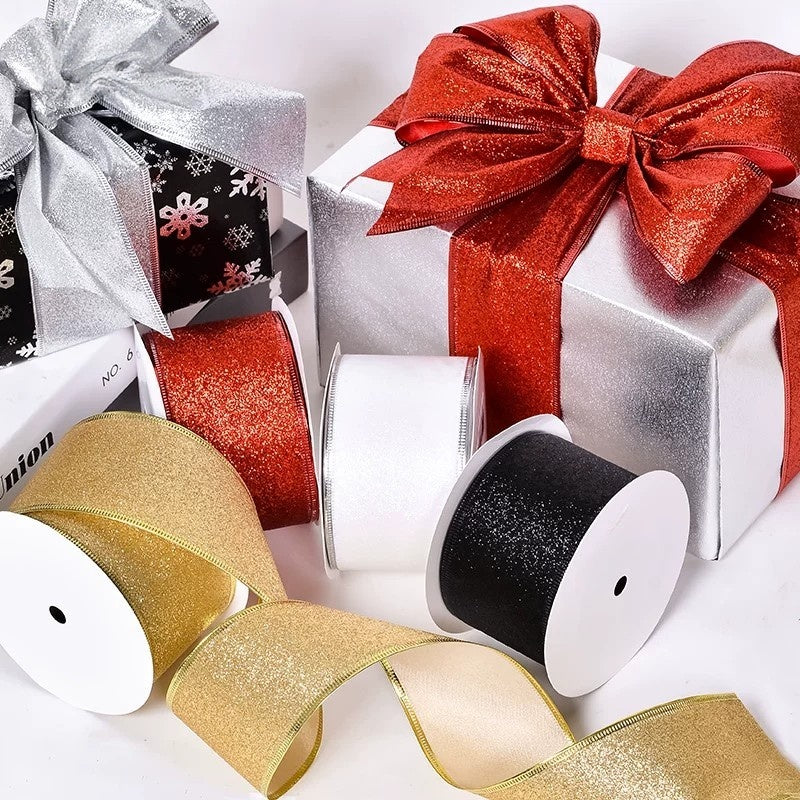 2.5Inch(63mm) 10Yards Shimmer Metallic Ribbon, 8 Colors Available. Shiny metallic ribbon, perfect for festival decoration, gift wrapping, DIY crafts and floral arrangement.