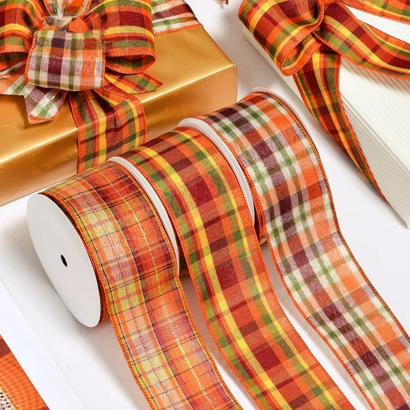2.5 Inch (63mm) 10 Yards Fine Linen Plaid Cuff Ribbon, 12 Colors Available. Ideal for festive decorative bows, wreath making, gift wrapping and home decoration.