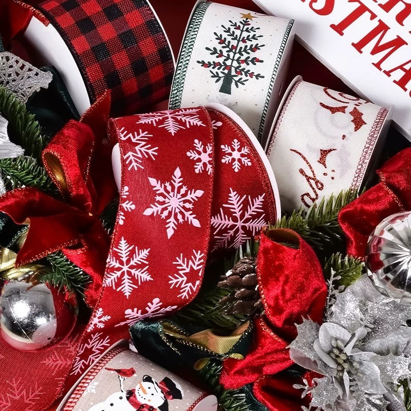 2.5Inch(63mm) 10Yards Christmas Wired Edge Ribbon, 24 Styles Available. Christmas wired edge ribbon, ideal for Christmas tree decoration, gift wrapping and festive floral arrangements.