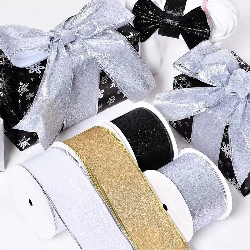 2.5Inch(63mm) 10Yards Shimmer Metallic Ribbon, 8 Colors Available. Shiny metallic ribbon, perfect for festival decoration, gift wrapping, DIY crafts and floral arrangement.