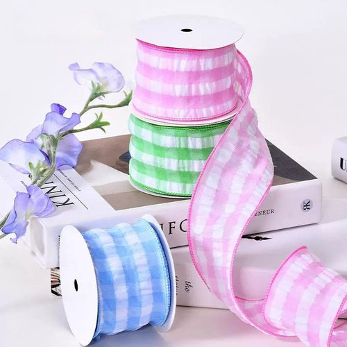 2.5Inch(63mm) 10Yards Bubble Gingham Ribbon, 9 Colors Available. Bubble check plaid ribbon, suitable for gift wrapping, festival decoration, floral arrangement and DIY crafts.