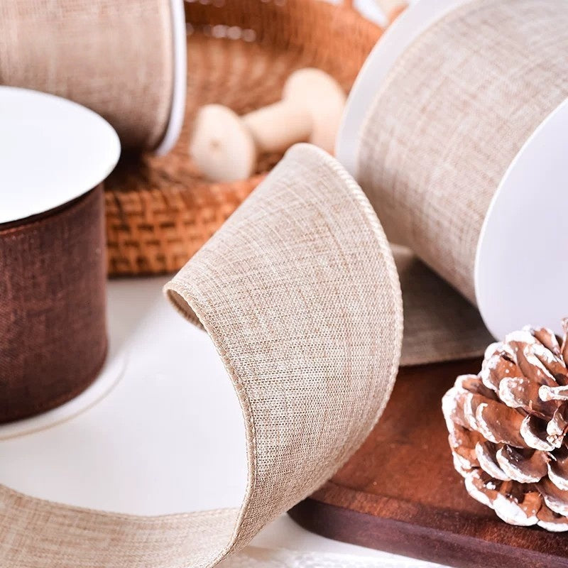 27 Colors Available Linen Craft Ribbon, 63mm Wide, 10 Yards per Roll, Fine Grain / Coarse Grain Options, Suitable for DIY Crafts and Gift Wrapping.