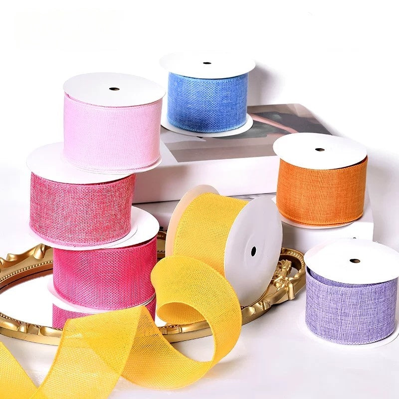 27 Colors Available Linen Craft Ribbon, 63mm Wide, 10 Yards per Roll, Fine Grain / Coarse Grain Options, Suitable for DIY Crafts and Gift Wrapping.