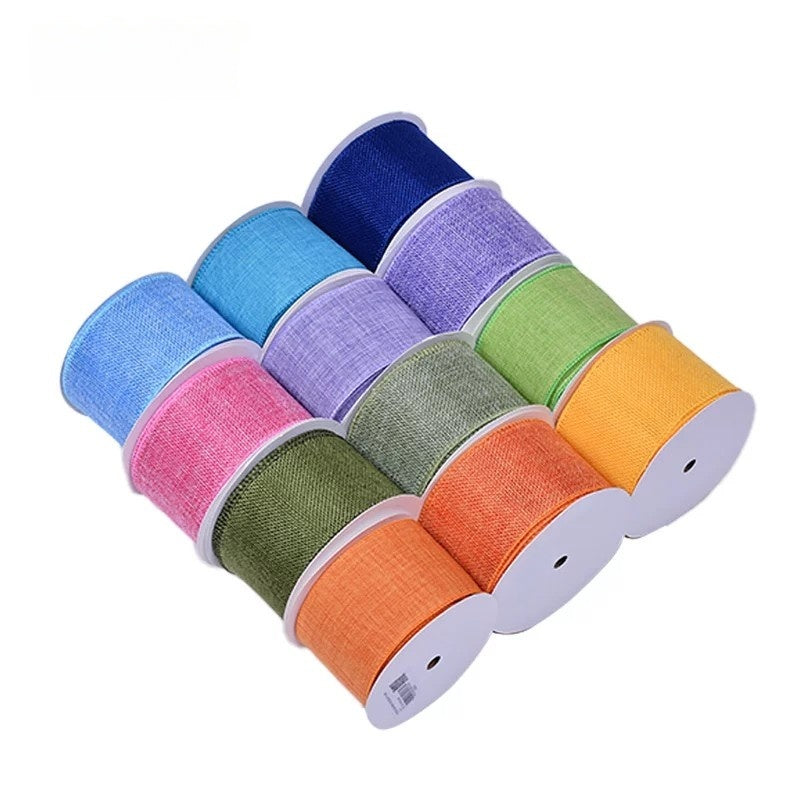 27 Colors Available Linen Craft Ribbon, 63mm Wide, 10 Yards per Roll, Fine Grain / Coarse Grain Options, Suitable for DIY Crafts and Gift Wrapping.