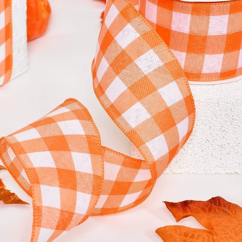 2.5 Inch (63mm) 10 Yards Fine Linen Plaid Cuff Ribbon, 12 Colors Available. Ideal for festive decorative bows, wreath making, gift wrapping and home decoration.