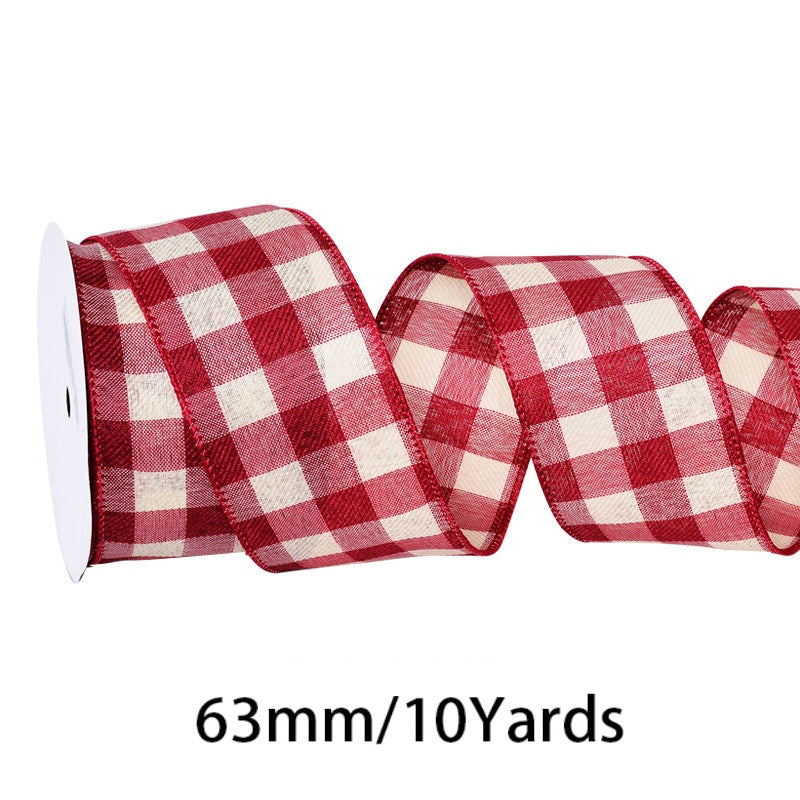 2.5 Inch (63mm) 10 Yards Fine Linen Plaid Cuff Ribbon, 12 Colors Available. Ideal for festive decorative bows, wreath making, gift wrapping and home decoration.