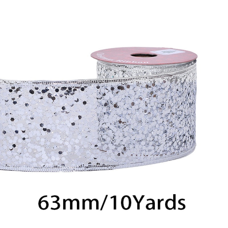 2.5 Inch (63mm) x 10 Yards/Roll Glitter Mesh Ribbon & Sequin Wired Edge Ribbon, Hollow Out Sparkle Design, 18 Colors for Christmas, Halloween, Thanksgiving, Valentine's Day, Gift Wrapping & DIY Crafts