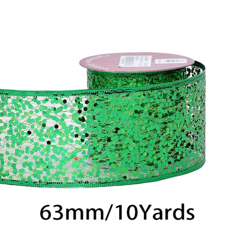 2.5 Inch (63mm) x 10 Yards/Roll Glitter Mesh Ribbon & Sequin Wired Edge Ribbon, Hollow Out Sparkle Design, 18 Colors for Christmas, Halloween, Thanksgiving, Valentine's Day, Gift Wrapping & DIY Crafts