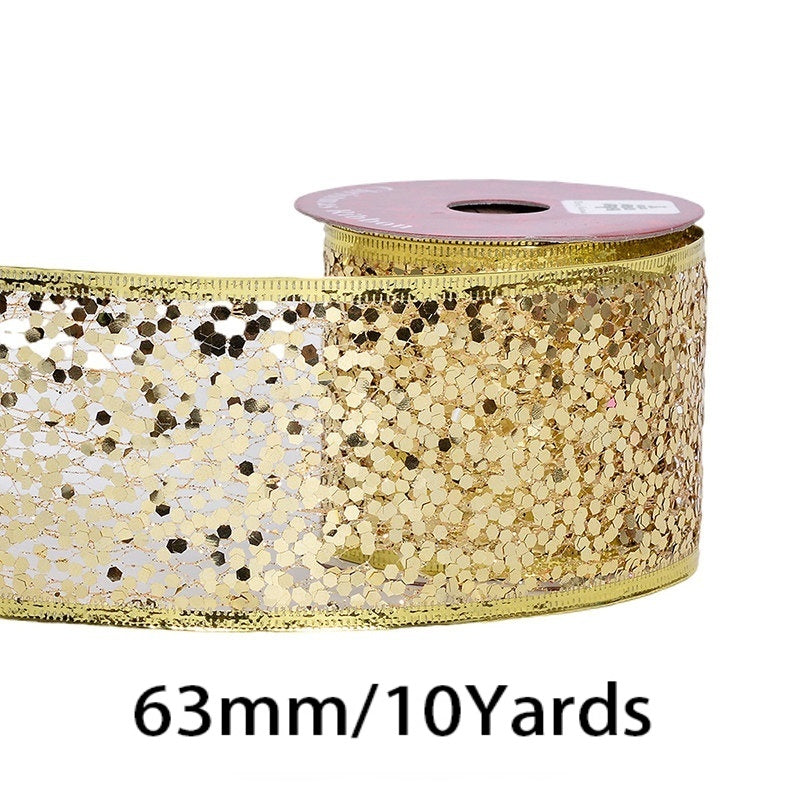 2.5 Inch (63mm) x 10 Yards/Roll Glitter Mesh Ribbon & Sequin Wired Edge Ribbon, Hollow Out Sparkle Design, 18 Colors for Christmas, Halloween, Thanksgiving, Valentine's Day, Gift Wrapping & DIY Crafts