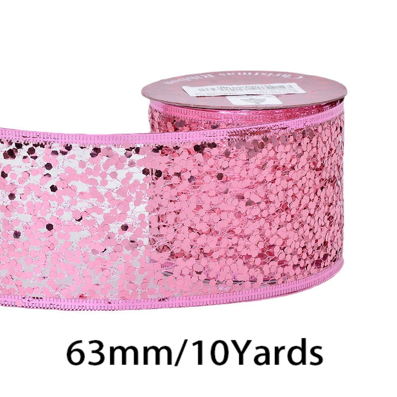 2.5 Inch (63mm) x 10 Yards/Roll Glitter Mesh Ribbon & Sequin Wired Edge Ribbon, Hollow Out Sparkle Design, 18 Colors for Christmas, Halloween, Thanksgiving, Valentine's Day, Gift Wrapping & DIY Crafts