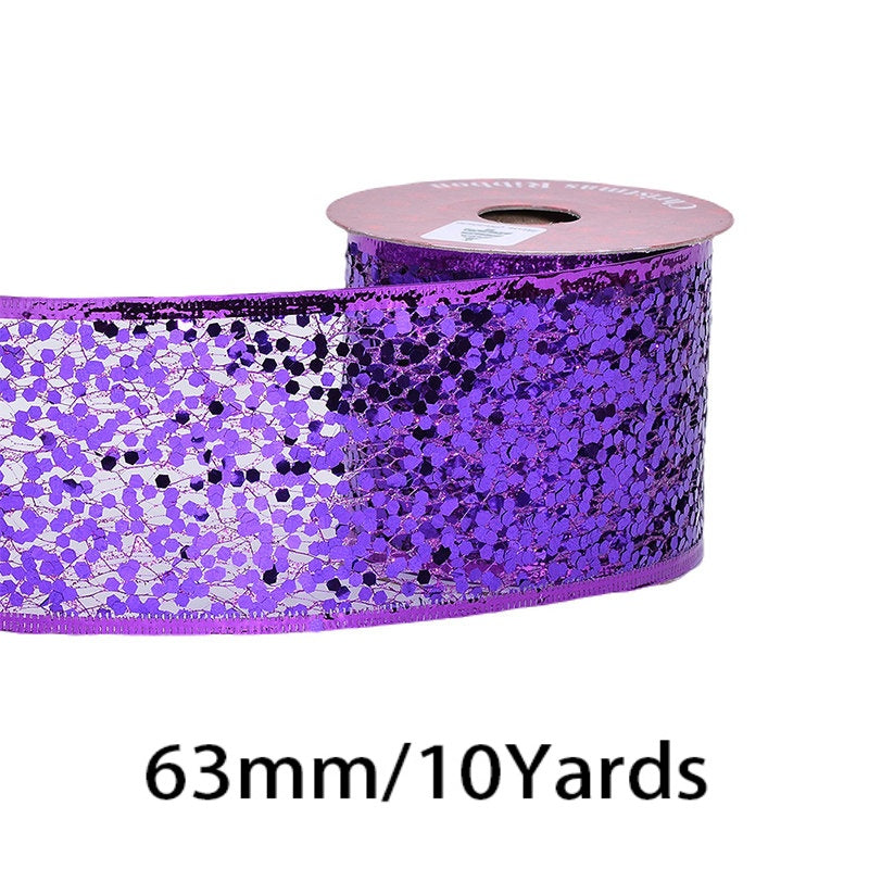 2.5 Inch (63mm) x 10 Yards/Roll Glitter Mesh Ribbon & Sequin Wired Edge Ribbon, Hollow Out Sparkle Design, 18 Colors for Christmas, Halloween, Thanksgiving, Valentine's Day, Gift Wrapping & DIY Crafts