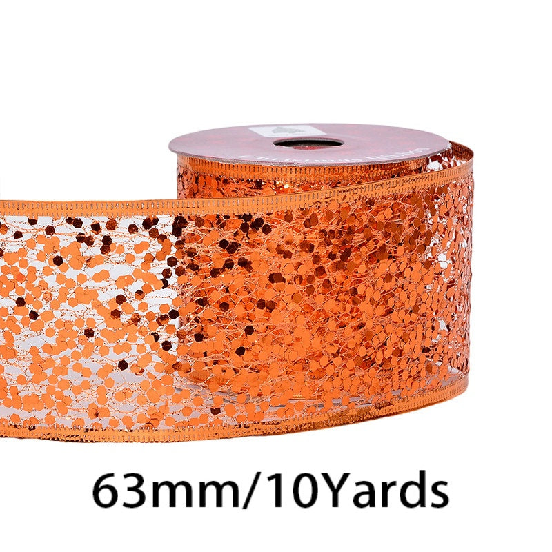 2.5 Inch (63mm) x 10 Yards/Roll Glitter Mesh Ribbon & Sequin Wired Edge Ribbon, Hollow Out Sparkle Design, 18 Colors for Christmas, Halloween, Thanksgiving, Valentine's Day, Gift Wrapping & DIY Crafts