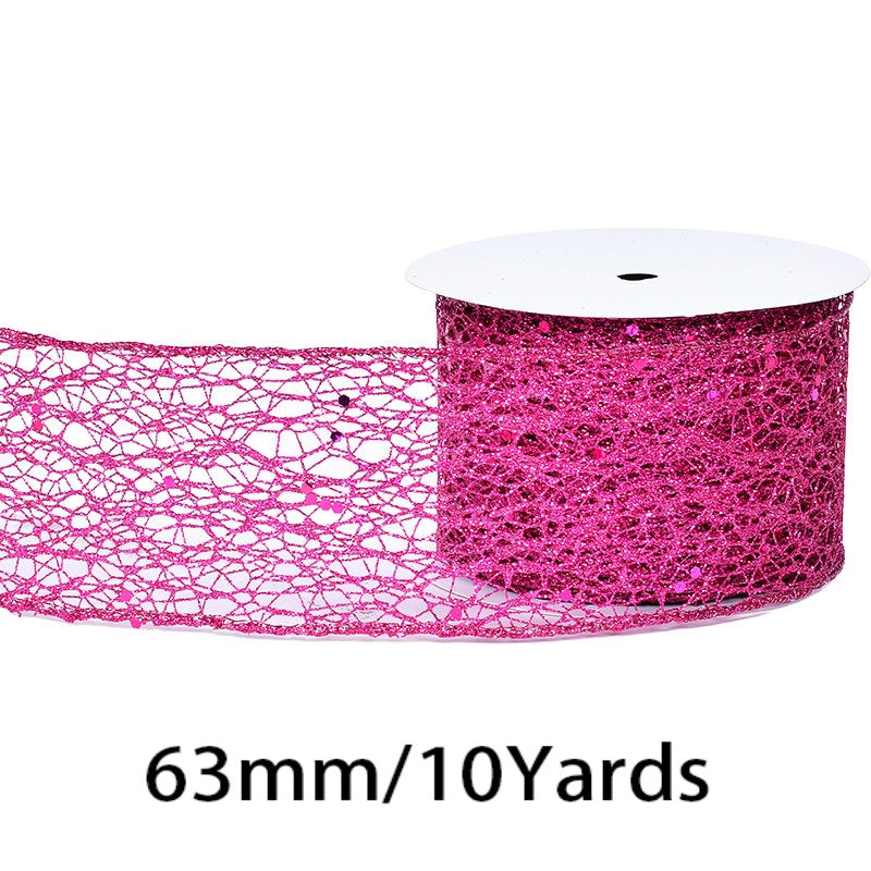 2.5 Inch (63mm) x 10 Yards/Roll Glitter Mesh Ribbon & Sequin Wired Edge Ribbon, Hollow Out Sparkle Design, 18 Colors for Christmas, Halloween, Thanksgiving, Valentine's Day, Gift Wrapping & DIY Crafts