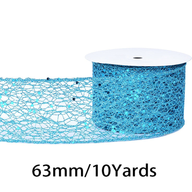 2.5 Inch (63mm) x 10 Yards/Roll Glitter Mesh Ribbon & Sequin Wired Edge Ribbon, Hollow Out Sparkle Design, 18 Colors for Christmas, Halloween, Thanksgiving, Valentine's Day, Gift Wrapping & DIY Crafts