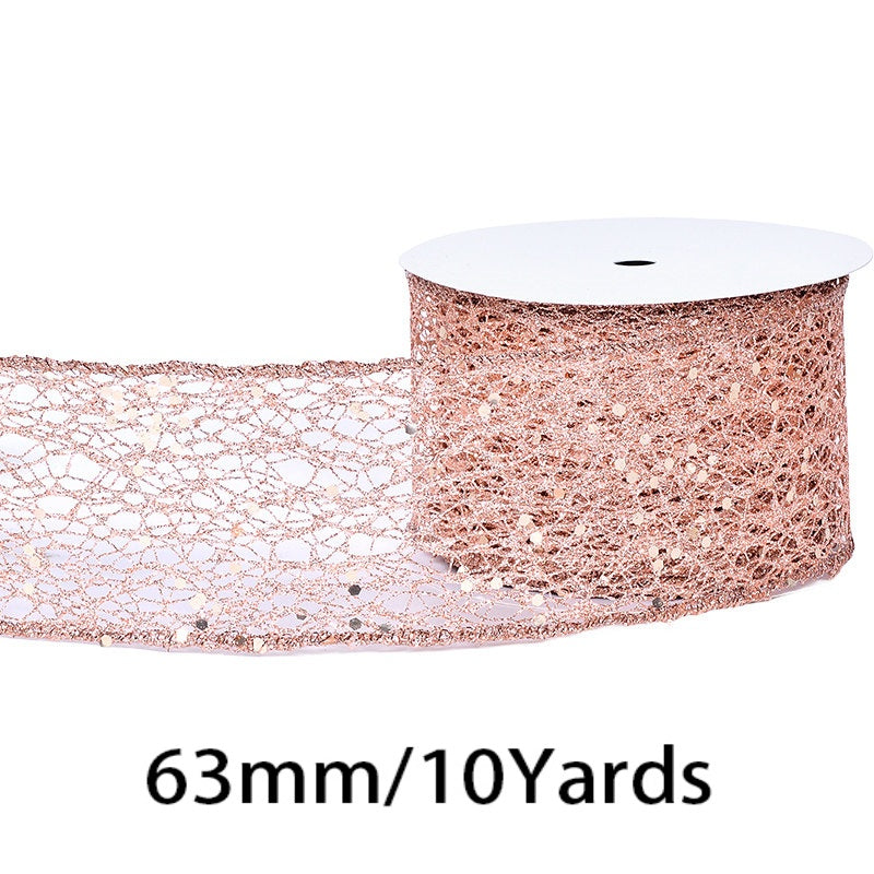 2.5 Inch (63mm) x 10 Yards/Roll Glitter Mesh Ribbon & Sequin Wired Edge Ribbon, Hollow Out Sparkle Design, 18 Colors for Christmas, Halloween, Thanksgiving, Valentine's Day, Gift Wrapping & DIY Crafts