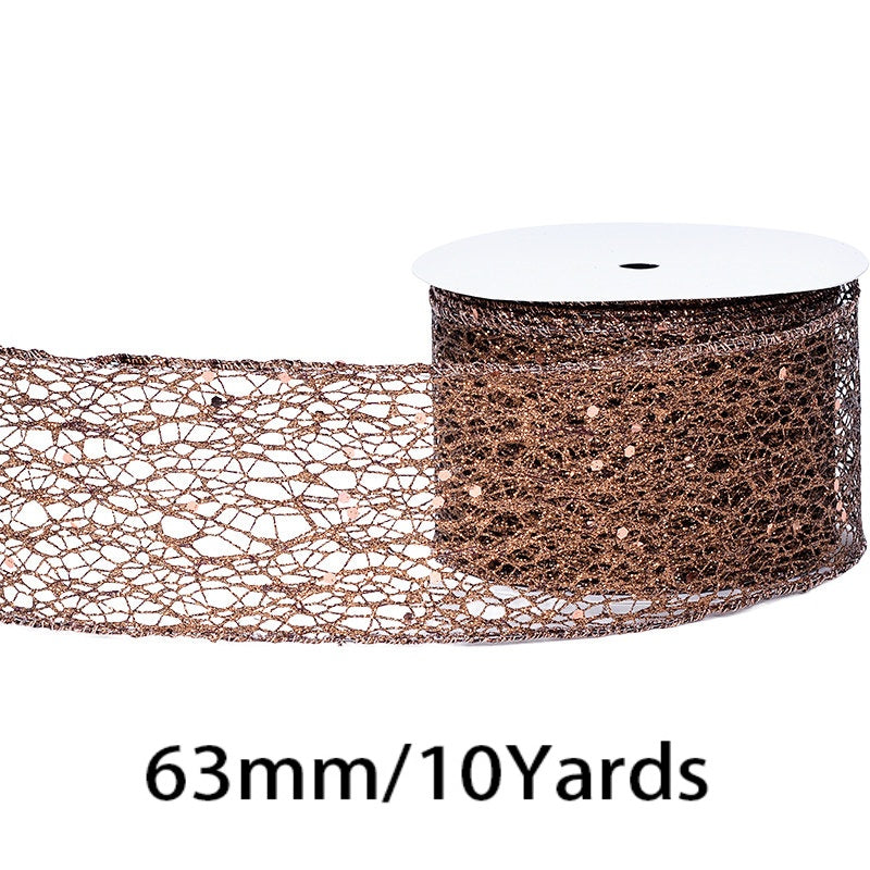2.5 Inch (63mm) x 10 Yards/Roll Glitter Mesh Ribbon & Sequin Wired Edge Ribbon, Hollow Out Sparkle Design, 18 Colors for Christmas, Halloween, Thanksgiving, Valentine's Day, Gift Wrapping & DIY Crafts
