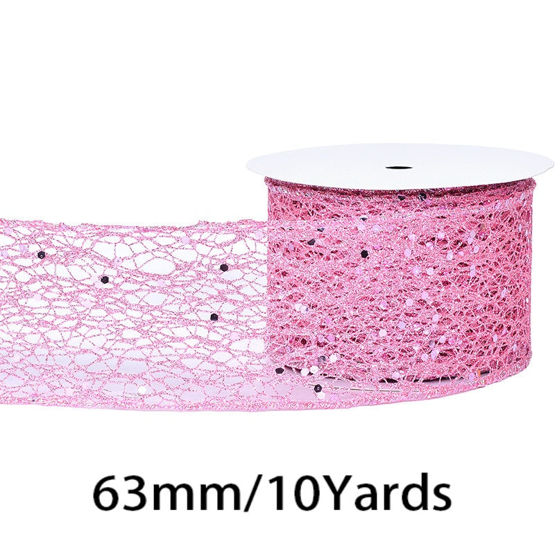 2.5 Inch (63mm) x 10 Yards/Roll Glitter Mesh Ribbon & Sequin Wired Edge Ribbon, Hollow Out Sparkle Design, 18 Colors for Christmas, Halloween, Thanksgiving, Valentine's Day, Gift Wrapping & DIY Crafts