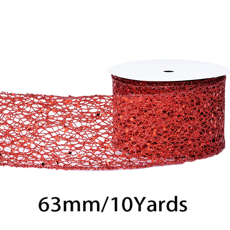 2.5 Inch (63mm) x 10 Yards/Roll Glitter Mesh Ribbon & Sequin Wired Edge Ribbon, Hollow Out Sparkle Design, 18 Colors for Christmas, Halloween, Thanksgiving, Valentine's Day, Gift Wrapping & DIY Crafts