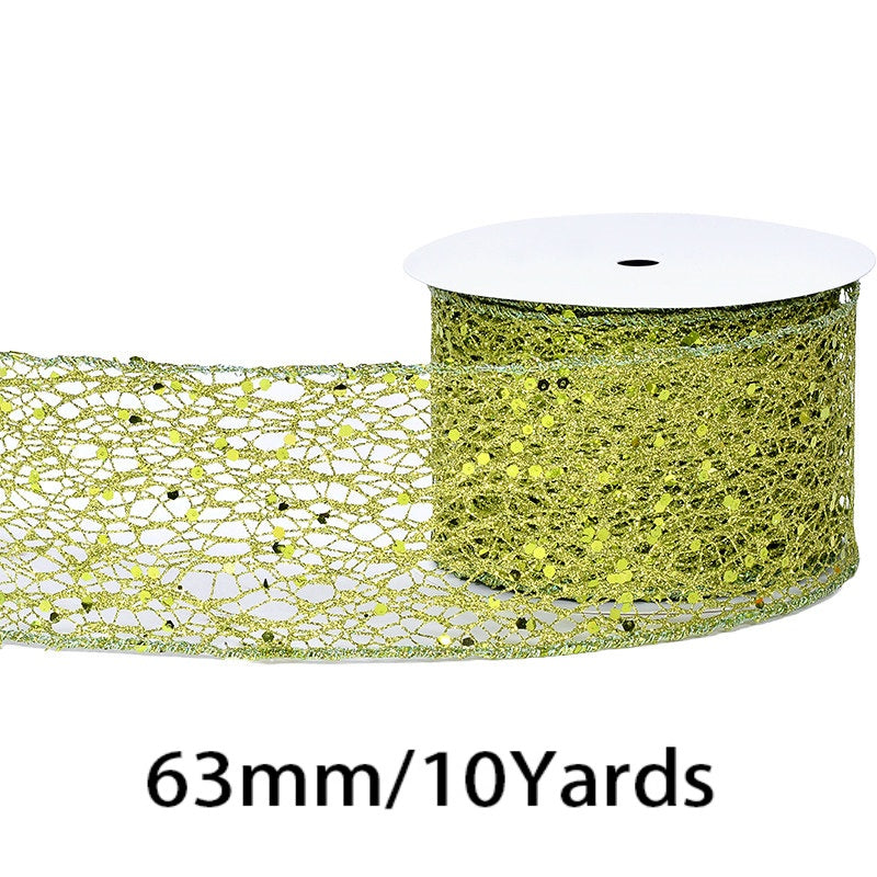 2.5 Inch (63mm) x 10 Yards/Roll Glitter Mesh Ribbon & Sequin Wired Edge Ribbon, Hollow Out Sparkle Design, 18 Colors for Christmas, Halloween, Thanksgiving, Valentine's Day, Gift Wrapping & DIY Crafts