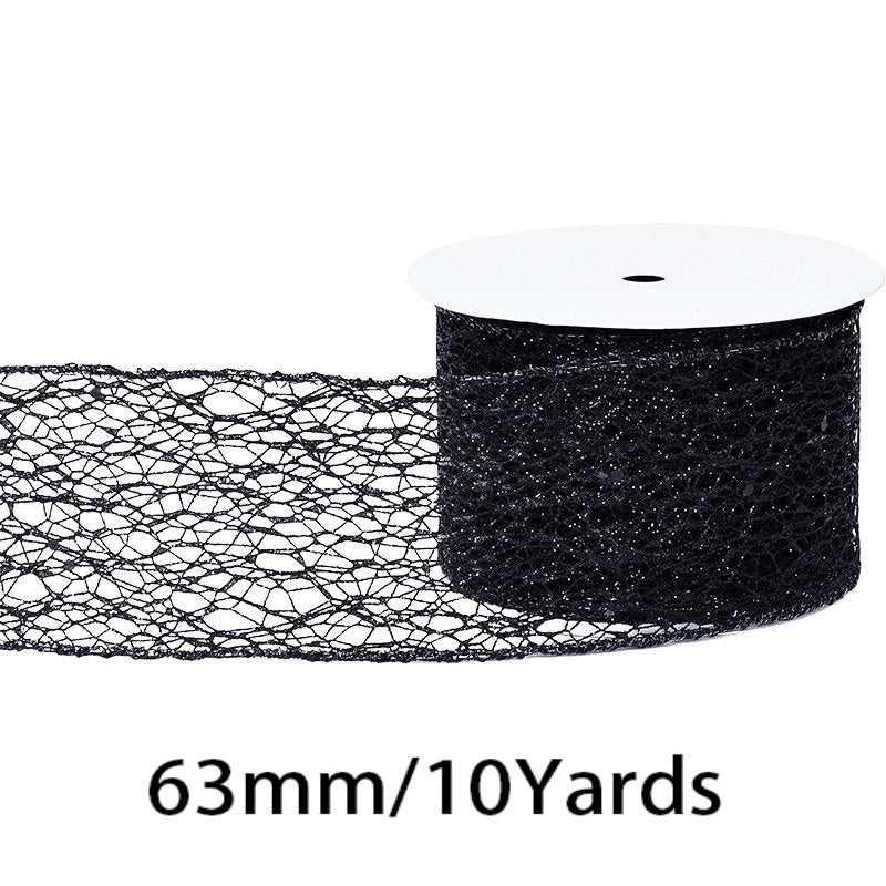 2.5 Inch (63mm) x 10 Yards/Roll Glitter Mesh Ribbon & Sequin Wired Edge Ribbon, Hollow Out Sparkle Design, 18 Colors for Christmas, Halloween, Thanksgiving, Valentine's Day, Gift Wrapping & DIY Crafts