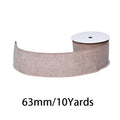 Linen craft ribbon, 63 mm wide, 10 yards per roll. Available in fine grain and coarse grain styles, ideal for DIY crafts and gift wrapping.