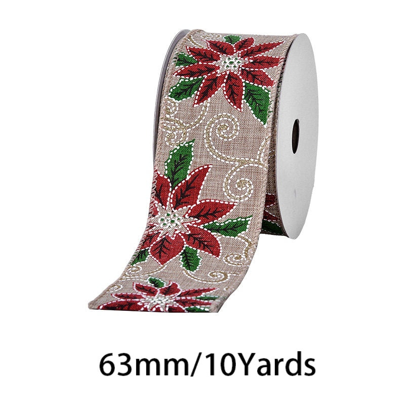 2.5Inch(63mm) 10Yards Christmas Wired Edge Ribbon, 24 Styles Available. Christmas wired edge ribbon, ideal for Christmas tree decoration, gift wrapping and festive floral arrangements.