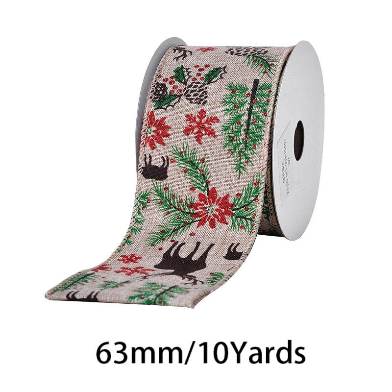 2.5Inch(63mm) 10Yards Christmas Wired Edge Ribbon, 24 Styles Available. Christmas wired edge ribbon, ideal for Christmas tree decoration, gift wrapping and festive floral arrangements.