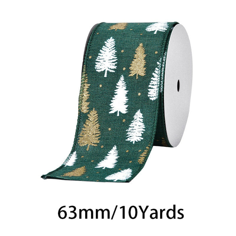 2.5Inch(63mm) 10Yards Christmas Wired Edge Ribbon, 24 Styles Available. Christmas wired edge ribbon, ideal for Christmas tree decoration, gift wrapping and festive floral arrangements.
